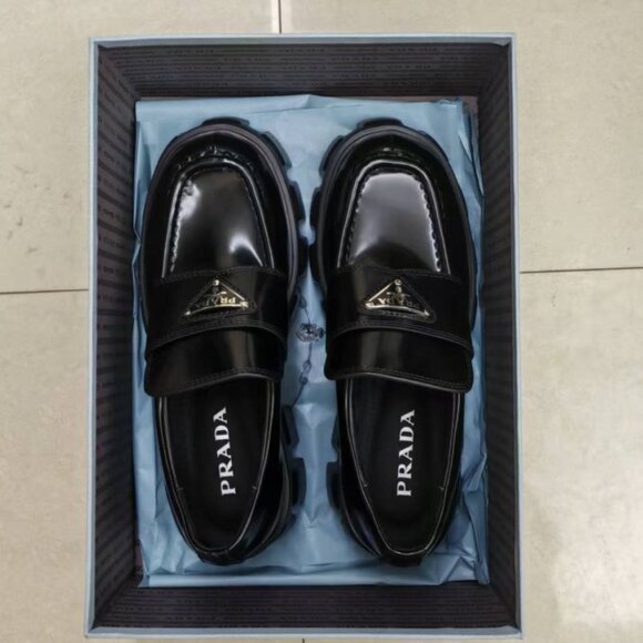 Prada Women's Shiny Black Loafers - Picture 1 of 6
